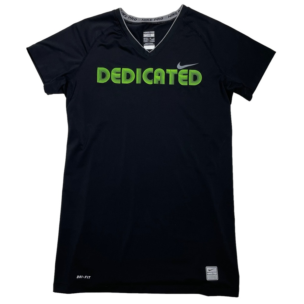Nike Pro Fitted Activewear Top Dedicated M Medium Black V-Neck Dri-Fit